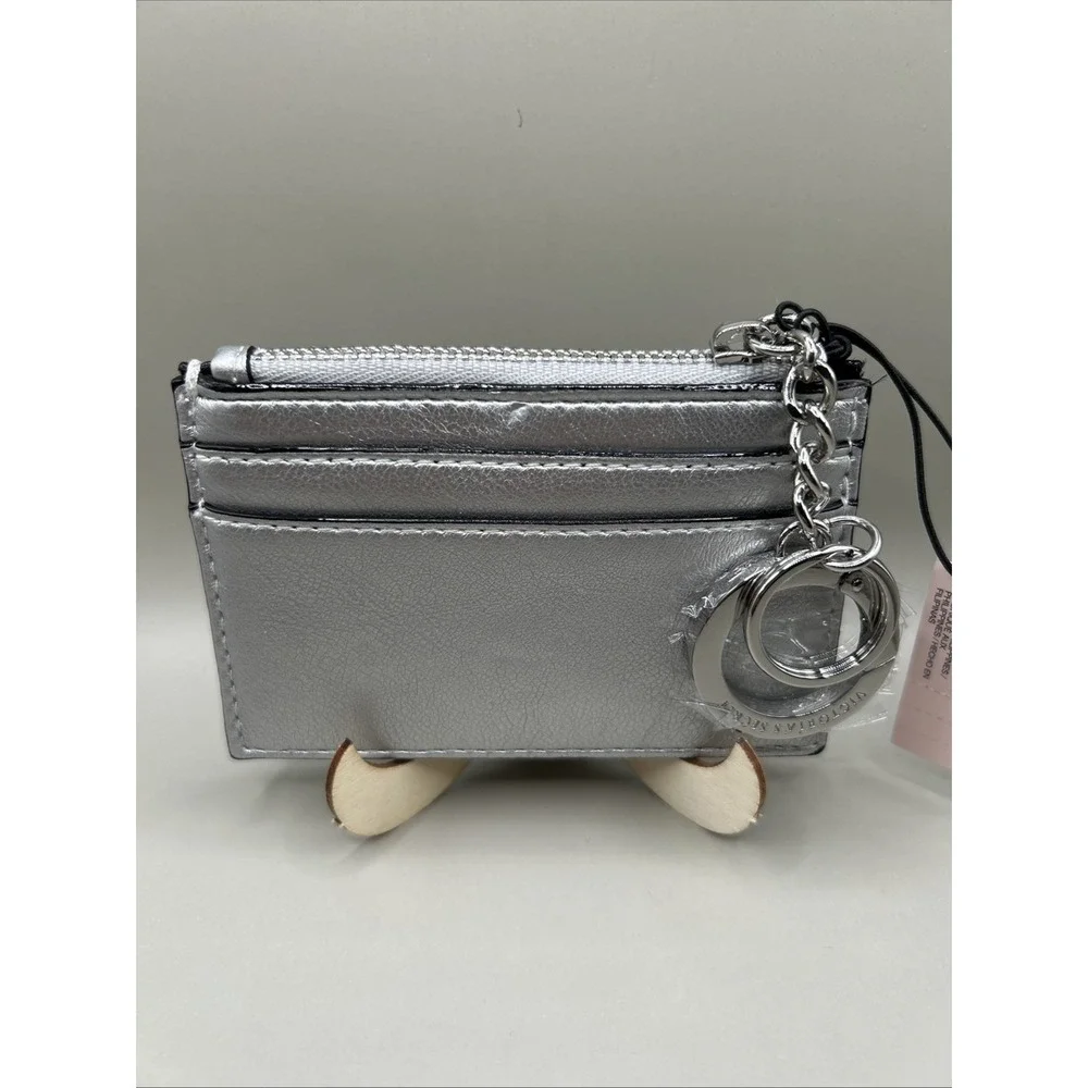 Victoria's Secret Silver Wallet Card Holder VS Keychain Zip New With Tags